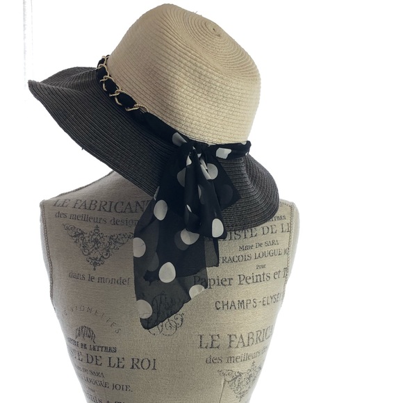 Vintage Milani Polka Dot Chain Straw Floppy Hat main image 3